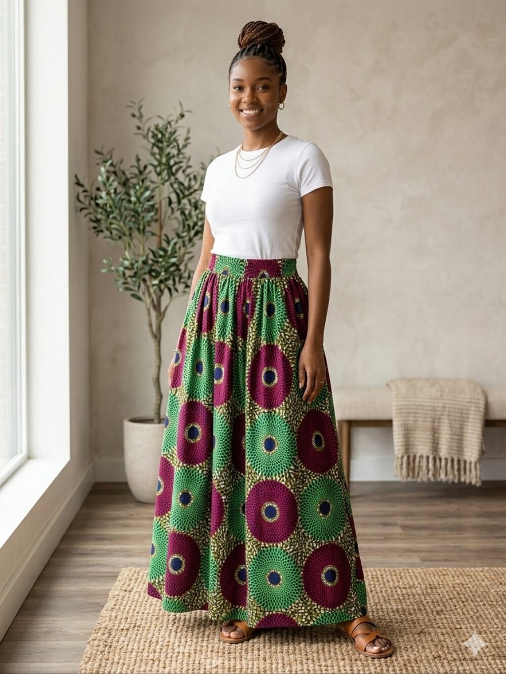 Shenbolen African Wax Print Maxi Skirt, Size M NWT